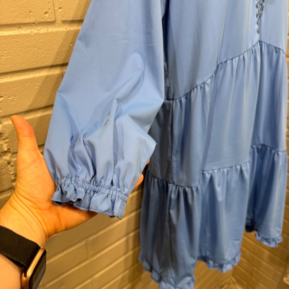 Cabana Life Periwinkle Blue Tiered Ruffle Dress Embroidered UPF 50+ M Coastal - Picture 8 of 16